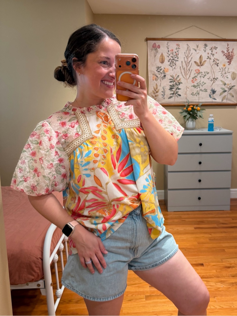Anthropologie JODIFL Floral Patchwork Puff Sleeve Top - Multicolor Large - Picture 2 of 13